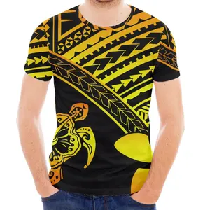 按需定制萨摩亚标志纹身设计t恤波利尼西亚部落黄色t恤高品质男士O领t恤便宜