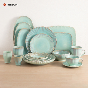 Service de table en porcelaine japonaise rustique TRESUN, fabrication chinoise, style Japandi, glaçure réactive, anti-fuite, compatible lave-vaisselle - Product Image 1
