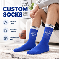 Chaussettes bleues personnalisées avec revers plié blanc et logo globe, ajoutez votre logo, couleurs personnalisées et faible MOQ