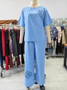 Completo da <span class=keywords><strong>donna</strong></span> 2 pezzi ricamato floreale 2026: Top a maniche corte ampio e <span class=keywords><strong>pantaloni</strong></span> a gamba larga con elastico in vita, effetto <span class=keywords><strong>lino</strong></span>, casual estivo - Product Image 6