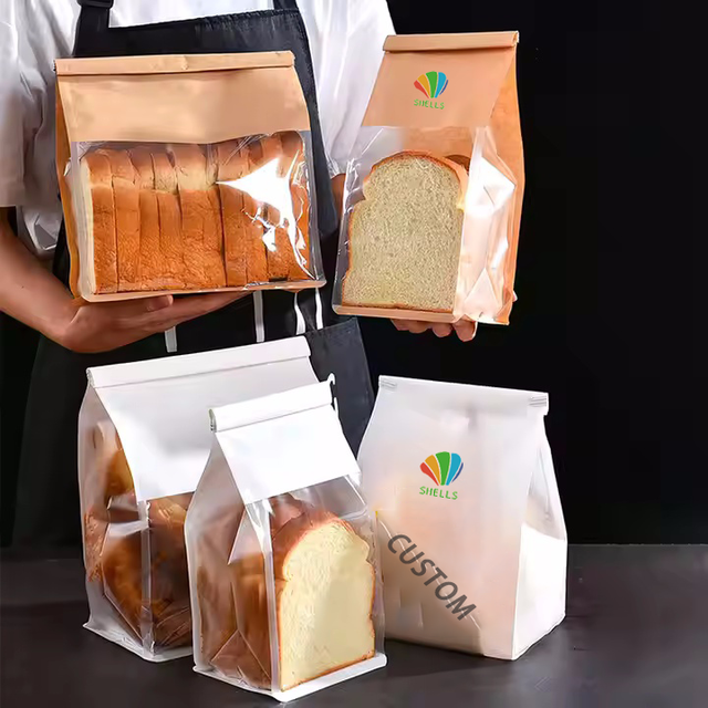 Custom Bakery Paper Packaging Bag Bread Loaf Toast Brown White Bakery Bread Paper Bag Iron Wire Sealing Kraft Paper Window Bag