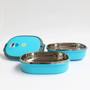 Stainless Steel <b>Lunch</b> <b>Box</b> Double Layer Airtight Seal Lid Rectangle Office Use Blue Green Pink Solid Color - Product Image 5