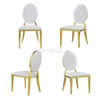 Chaise de banquet d'hôtel, événementielle ou de mariage en acier inoxydable, dossier rond en cuir PU et velours, design empilable, couleur or, vente chaude