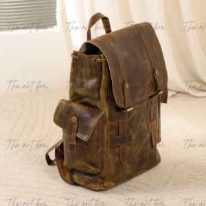 Sac à dos scolaire rétro en cuir pleine fleur 100% véritable, résistant, avec fermeture éclair, pour hommes et femmes, pour les voyages, la randonnée et le camping - Product Image 2