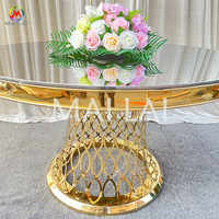 Conception de luxe en verre MDF Top hôtel Banquet événement mariage Table et chaise en acier inoxydable Tables à manger de mariage