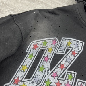 เสื้อฮู้ดดี้สตรีทแวร์ผ้าคอตตอนหนานุ่มพิมพ์ลายเฟรนช์เทอร์รี่ทรงโอเวอร์ไซส์ ดีไซน์เนอร์ทรงบ็อกซี่ ล้างสีแบบแอซิด ประดับคริสตัล - Product Image 4