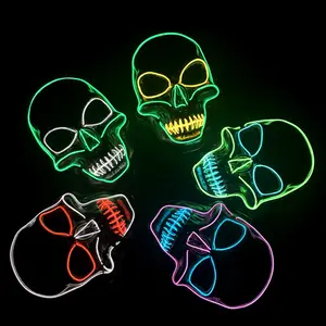 Máscara de Halloween con iluminación de neón LED, cabeza de fantasma de terror para hombres y mujeres, fiesta divertida, resplandor luminoso, esqueleto oscuro, accesorios para disfraces de Cosplay