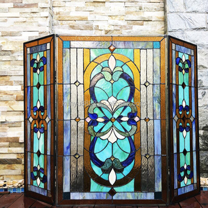 Paravent de cheminée victorien pliable en 3 parties, en verre teinté style cathédrale, sur mesure, fabriqué en Chine, taille 100*70CM - Product Image 4