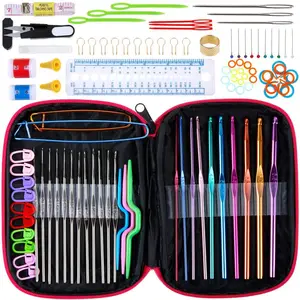 Tự làm nhôm Crochet Kit cho người mới bắt đầu sợi đan kim may kit công cụ thiết lập Crochet móc