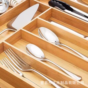 Drawer Organizer Bamboo <b>Kitchen</b> <b>Storage</b> <b>Box</b> With Compartments For Cutlery Utensil Organization Rectangular Standing Type - Product Image 3