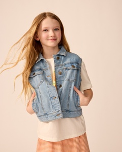 ODM OEM Kids Denim Vest Sleeveless Lapel Jean Waistcoat 100% Cotton Children Button Down Denim <strong>Gilet</strong> Custom Logo Embroidery - Product Image 1