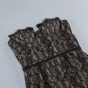 新作夏ブラックカラー女性セクシーストラップレスレース床丈マーメイドドレス手袋エレガントなイブニングパーティー用プロム衣装 - Product Image 5