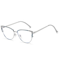 Gafas POESOS Modelo 147, Modernas, Metálicas, Estilo Ojo de Gato, Color Sólido Juvenil, Ligeras, Fotocromáticas, Anti Luz Azul, Sin Montura