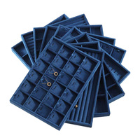 Plateau de présentation de bijoux en velours bleu marine, organisateur multi-compartiments pour bagues, boucles d'oreilles et colliers, pour tiroir ou armoire de bijouterie