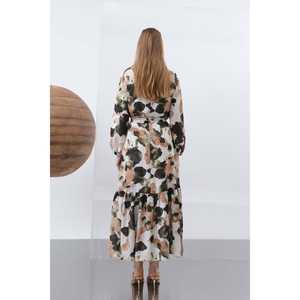 Elegant Women's Belted Patterned Chiffon Dress A-Line <b>Wrap</b> And <b>Tie</b> Natural Waist Collarless Breathable Long Maxi Dress - Product Image 1
