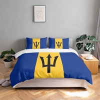 Ensemble de literie 3 pièces en coton pur avec impression personnalisée du drapeau de la Barbade, tissu doux et respirant pour la décoration de la maison, de la chambre, du dortoir et de la maison de vacances