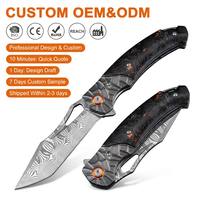Couteau pliant de poche Damas, couteau tactique de camping en plein air, couteau EDC avec manche en fibre de carbone doré pour hommes, vente en gros personnalisée DM039