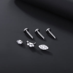 G23 titanio internamente roscado Luna CZ Labret Studs <span class=keywords><strong>labio</strong></span> <span class=keywords><strong>Piercing</strong></span> cartílago Tragus pendientes joyería superficie <span class=keywords><strong>Piercing</strong></span> - Product Image 3