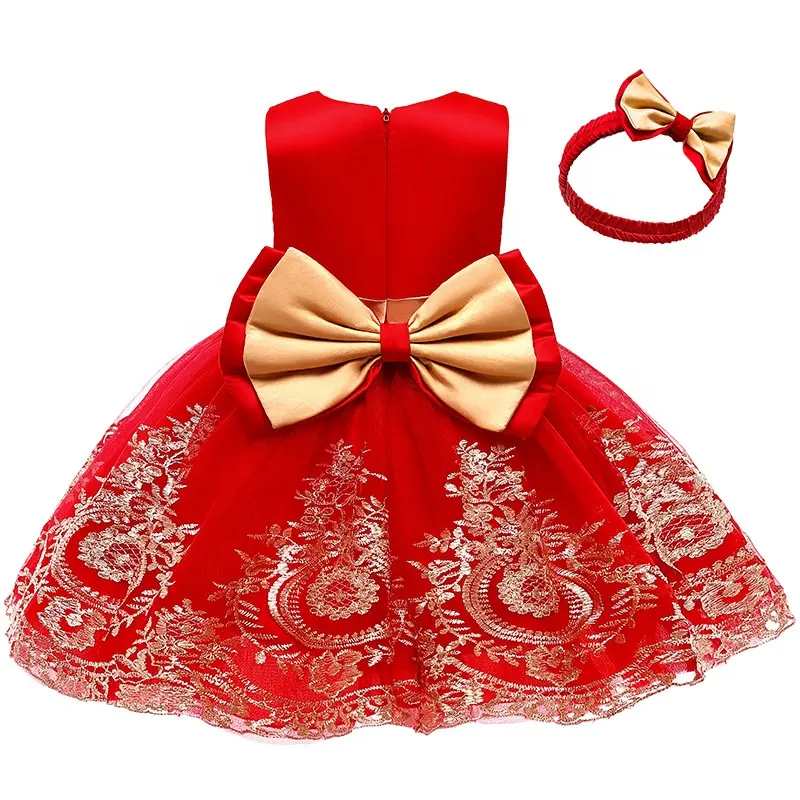 Modell rote gelbe Spitze Luxus Abend Festzug Hochzeits feier Urlaub bis Ballkleid Baby Mädchen Kleid für 4 6 Jahre alte Kinder beby