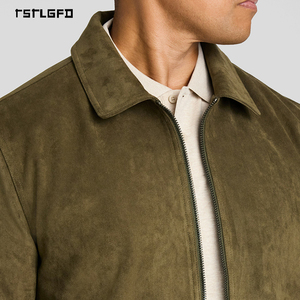 Men Faux Suede Jacket Vintage Zip Up Turn <b>Down</b> Collar Casual Short Coat Autumn Winter Outerwear - Product Image 6