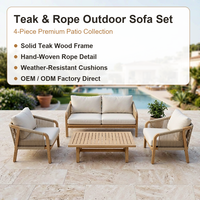 Ensemble de canapés d'extérieur en teck au design nordique avec coussins amovibles, fauteuil et table basse pour jardin, patio, bord de piscine, villa OEM ODM