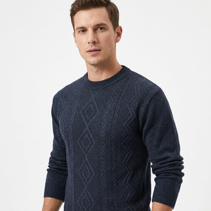 Pull-over en polyester épais et chaud pour homme, à motif géométrique, doublé polaire, idéal pour l'automne et les tenues décontractées des hommes d'âge mûr - Collection transfrontalière - Product Image 3