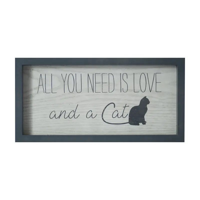 Cetakan Pabrik OEM Semua Yang Anda Butuhkan Adalah Cinta dan Kotak Kutipan Tanda Kucing Dibingkai untuk Seni Dinding Rumah Pertanian Dekorasi Rumah Bingkai Foto Kayu