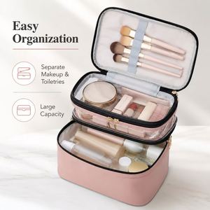 Custom Logo PVC <b>Makeup</b> Bag Large Capacity Travel Cosmetic Organizer Double Layer Toiletry <b>Case</b> with Brush Holder Wholesale - Product Image 5