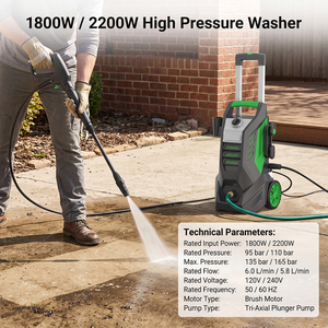 Nettoyeur haute pression portable 2200W 135 bars, machine à laver et à nettoyer les voitures à eau froide électrique avec pompe pour <span class=keywords><strong>auto</strong></span> et jardin - Product Image 6
