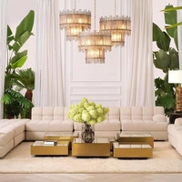 Table Basse dorée de luxe avec dessus miroir, ensemble de 4 pièces, meubles de salon, plateau central, en acier inoxydable