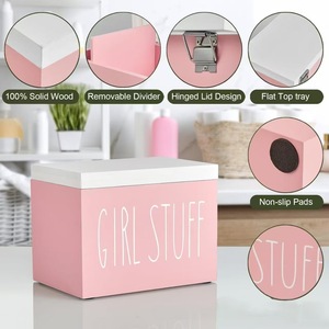Caja de almacenamiento de servilletas sanitarias de madera con tapa, organizador de escritorio rectangular de color sólido para baño - Product Image 2