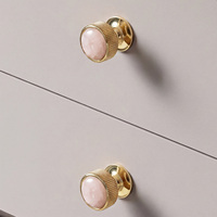 Poignée de tiroir en laiton massif H59, boutons de meuble en pierre de quartz rose, quincaillerie de mobilier en or PVD, 2 ensembles, petite commande
