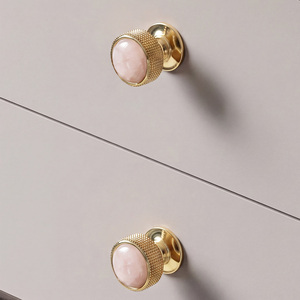 H59 Solid Brass Drawer Handle Rose Quartz Stone <strong>Cabinet</strong> <strong>Knobs</strong> PVD Gold Furniture Hardware 2 Sets Small Order - Product Image 1