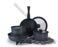 Ensemble de casseroles et marmites en aluminium antiadhésif avec poignée amovible Matériau en granit