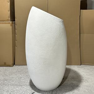 모던 화이트 유리섬유 아트 데코 플로어 화병 대형 타원형 실내/실외 장식용 - Product Image 5