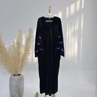 HANO derniers vêtements islamiques Nida Abaya noire avec motifs de Dubaï Abaya pour femmes robe musulmane Cardigan avec papillon Abaya modeste