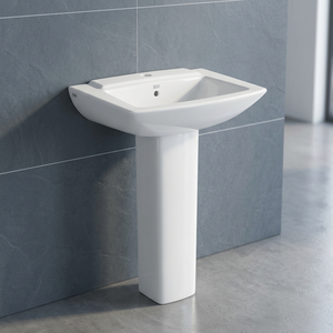 Vasque en céramique blanche Vistaar Lotus avec piédestal intégral, design épuré, articles sanitaires pour salle de bain - Product Image 4