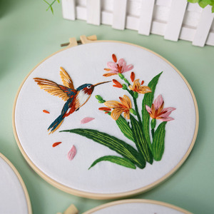 Kit <span class=keywords><strong>de</strong></span> bordado <span class=keywords><strong>de</strong></span> tela DIY-Colibríes, martines pescadores, <span class=keywords><strong>flores</strong></span> y pájaros Patrón Arte <span class=keywords><strong>de</strong></span> la pared Decoración - Product Image 2