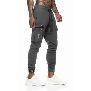 cinza calças de pista Suppliers-Calça de algodão esportiva masculina cinza escuro com design personalizado