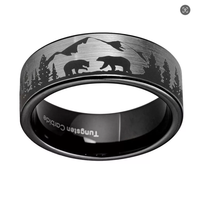 Bague de mariage sur mesure hommes chasseurs 8mm noir gris ours forêt montagne tungstène bande confort Fit anneau