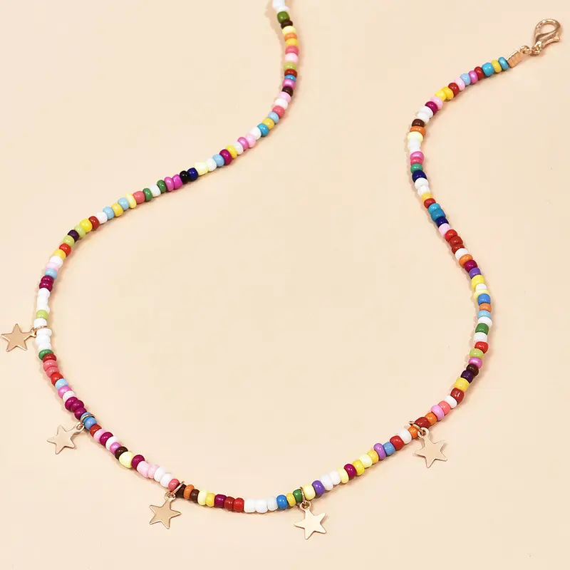 Vrouwen Mode-sieraden Boho Handgemaakte Zomer Vergulde Verstelbare Multicolor Seed Bead Choker Star Kwasten Hanger Ketting