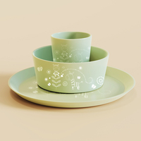 Personnalisé 4pcs PP Plastique Bébé Alimentation Salle À Manger Cuisine Vaisselle Enfants Nourriture Assiette Bol Tasse Cuillère Ensemble De Vaisselle