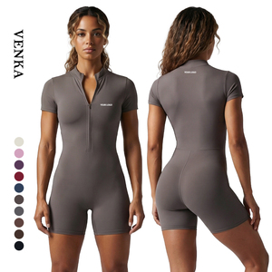 <span class=keywords><strong>Venka</strong></span> JS020 Mono Deportivo de Verano con Cremallera, Moldeador, Ajuste Ceñido, Soporte Alto, Secado Rápido, Transpirable, para Yoga, Manga Corta, Color Miel - Product Image 1
