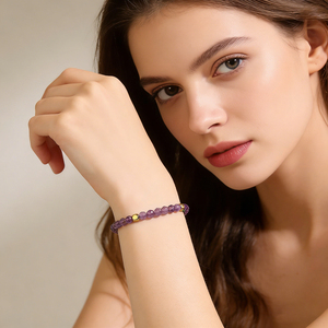 Bracelet ajustable en perles de cristal d'améthyste violette miniature de 3 mm, vintage, pour la guérison, le Reiki, apaisant, pour femmes - Cadeau - Product Image 1