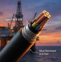 Câble d'alimentation marin PrimePro Type P NEK 606 résistant à la boue 0.6/1kV pour plateformes de forage offshore FPSO IEEE 1580 IP67/IP68, durée de vie de plus de 25 ans