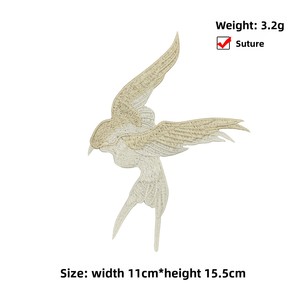 Parche de tela de poliéster y algodón con bordado de pato mandarín y pájaro pequeño, en forma de abanico, con nubes auspiciosas, estilo chino - Product Image 4