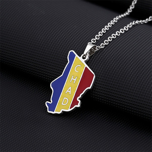 Collar con <span class=keywords><strong>Mapa</strong></span> de la República de <span class=keywords><strong>Chad</strong></span>, Bandera Nacional, Esmalte al Óleo, Collar Personalizado con <span class=keywords><strong>Mapa</strong></span> de País, Collar con Colgante de <span class=keywords><strong>Mapa</strong></span> de Acero Inoxidable - Product Image 3