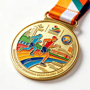 Venta Directa de Fábrica, Medalla 3D Personalizada de Metal Chapada en Oro, Impresión Offset, Cinta Roja y Blanca, Regalo Promocional con Temática Deportiva - Product Image 3