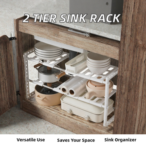 Étagère de rangement sous évier extensible à 2 niveaux, amovible, pliable, organisateur de cuisine, étagère extensible pour gagner de la place - Product Image 2