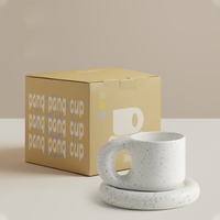 Mug à café en céramique de haute qualité de style nordique, couleur unie, tasse créative et originale, ensemble soucoupe, passe au lave-vaisselle et au micro-ondes, comprend une cuillère